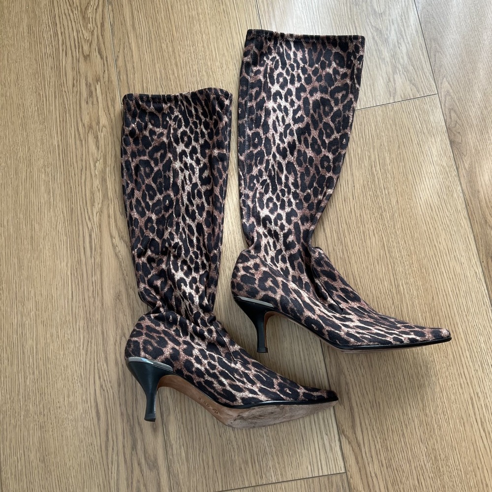 Knee High Kitten Heel Norah Leopard Print Boots Soft 9.5 M Donald J. Pliner
